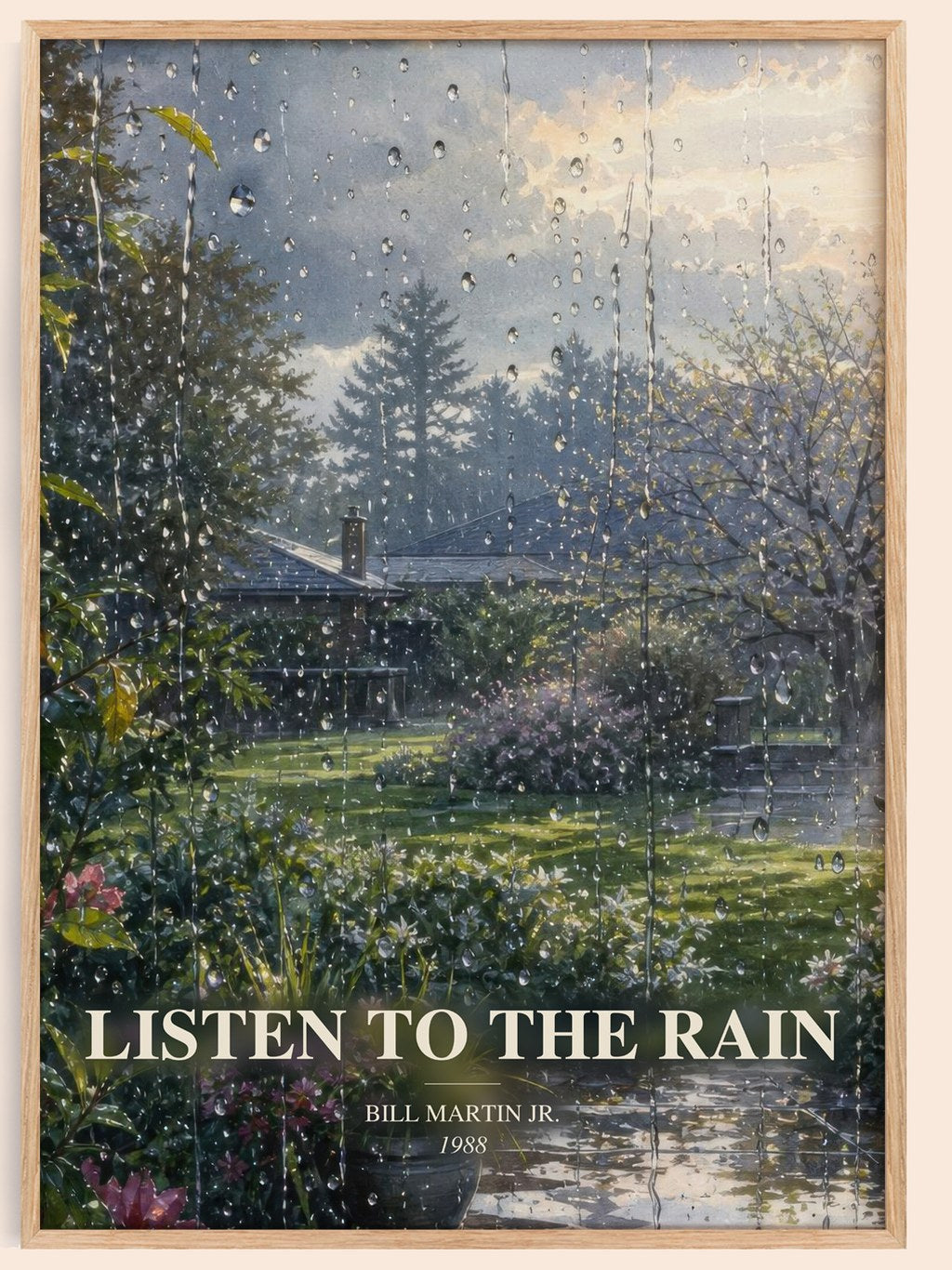 Listen To The Rain watercolour book poster by Bill Martin Jr. – framed literary art print