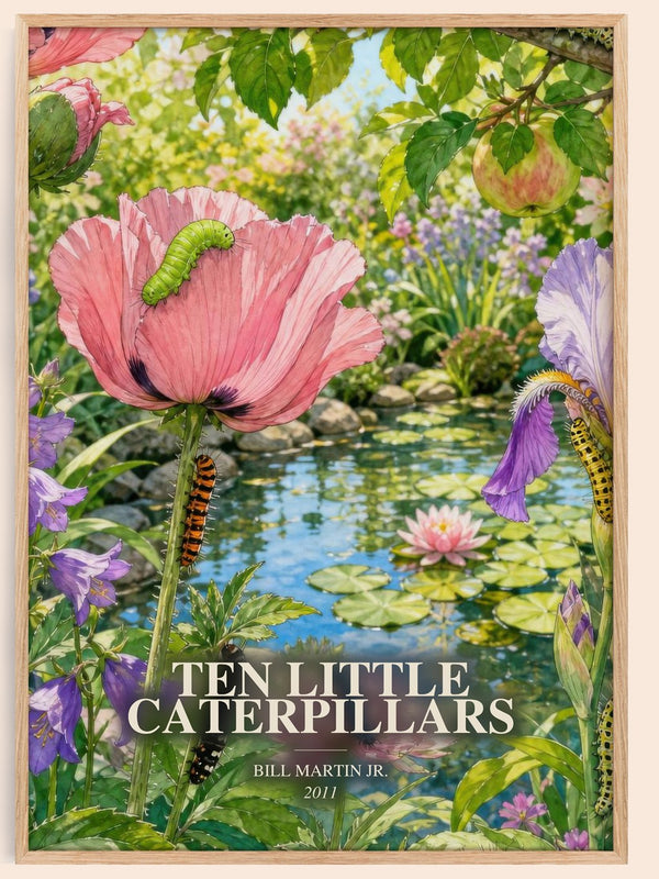 Ten Little Caterpillars watercolour book poster by Bill Martin Jr. – framed literary art print