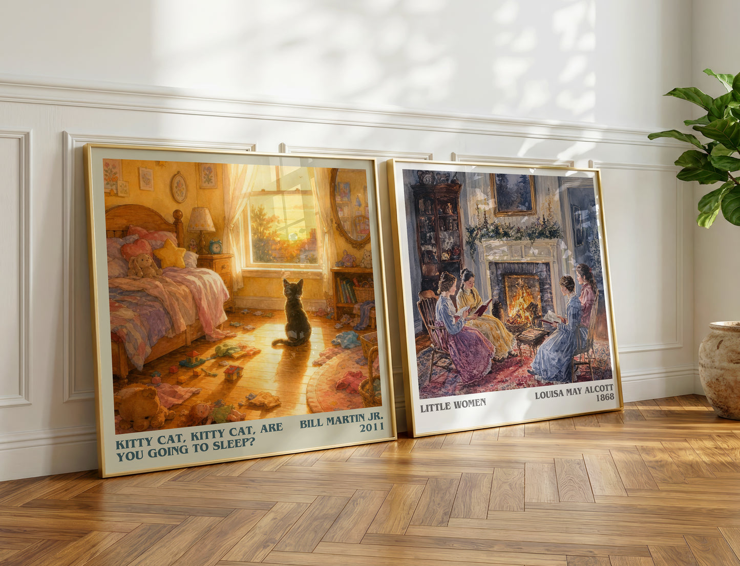 Kitty Cat, Kitty Cat, Are You Going To Sleep? literary print on bookshelf – Bill Martin Jr. fan gift