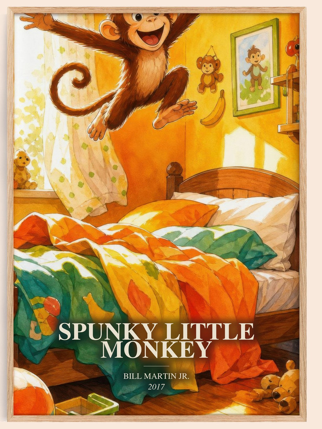 Spunky Little Monkey watercolour book poster by Bill Martin Jr. – framed literary art print