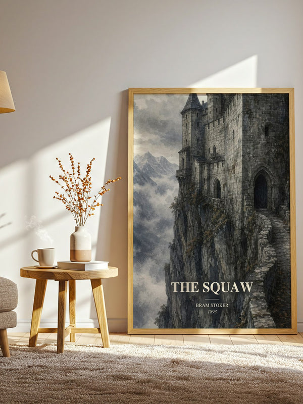 The Squaw watercolour print in frame leaning in hallway – horror wall art