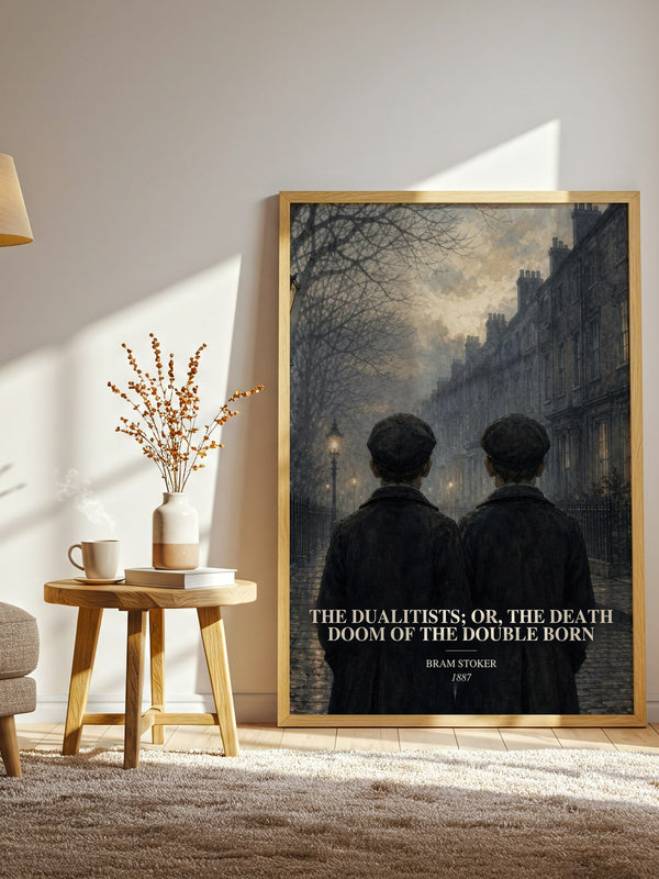 The Dualitists; Or, The Death Doom Of The Double Born watercolour print in frame leaning in hallway – horror wall art