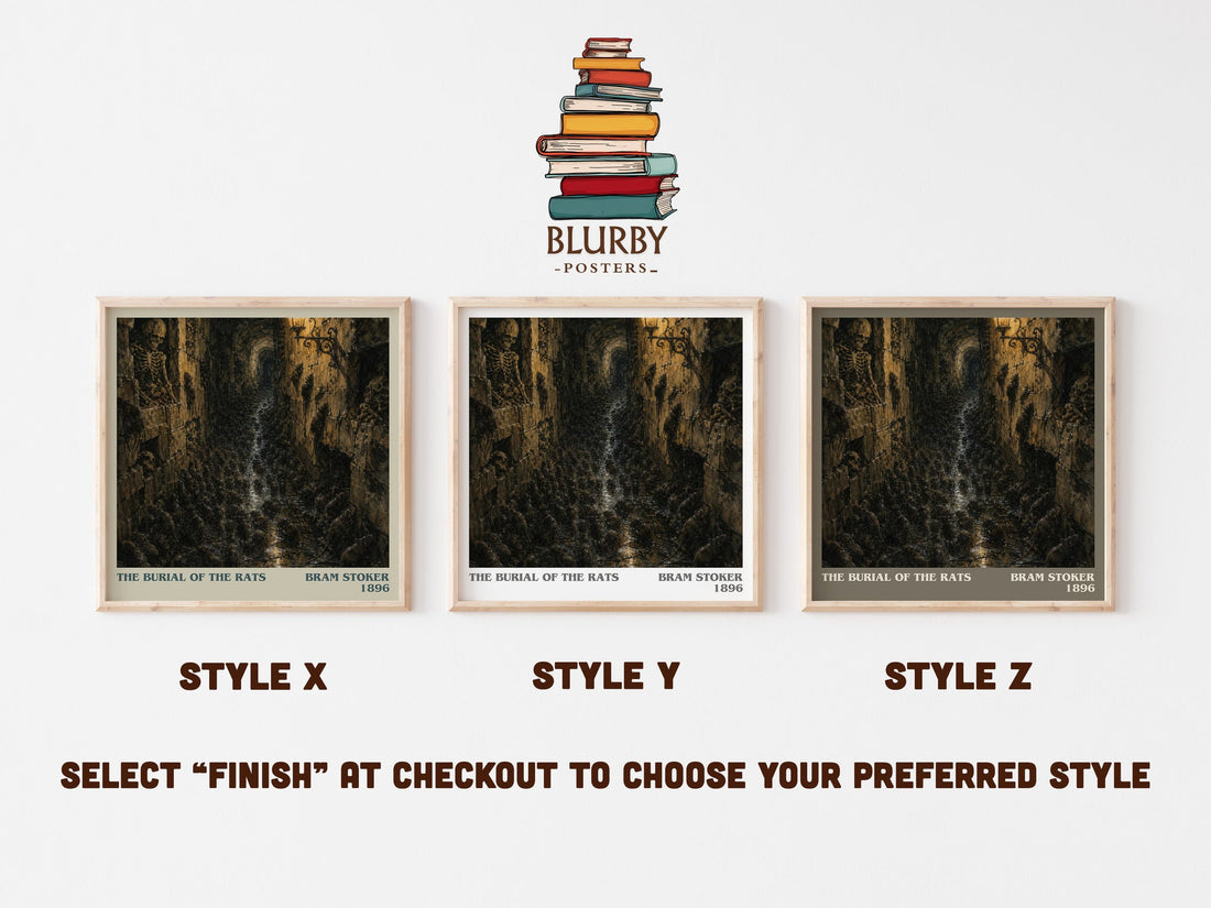 The Burial Of The Rats literary print in frame leaning in hallway – horror wall art (mockup)