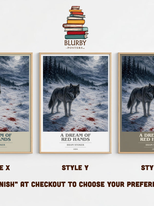 A Dream Of Red Hands book cover print in frame leaning in hallway – horror wall art