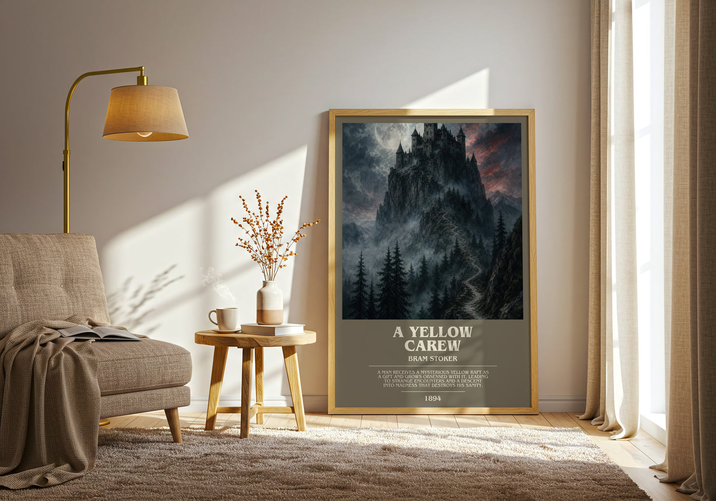 A Yellow Carew bookish print on bookshelf – Bram Stoker fan gift