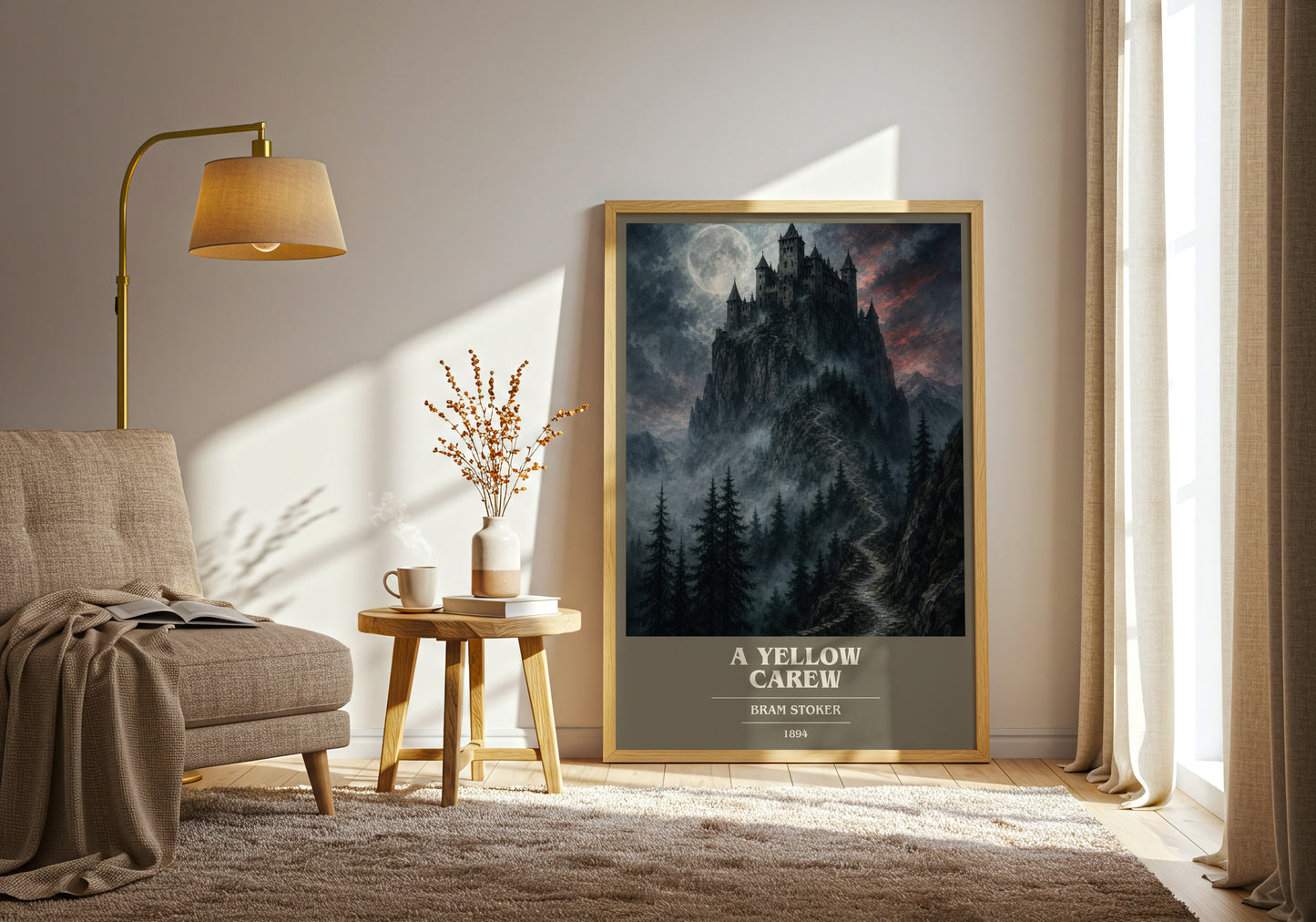 A Yellow Carew book cover print on bookshelf – Bram Stoker fan gift