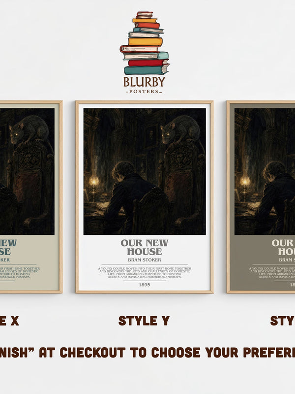 Our New House bookish print in frame leaning in hallway – horror wall art