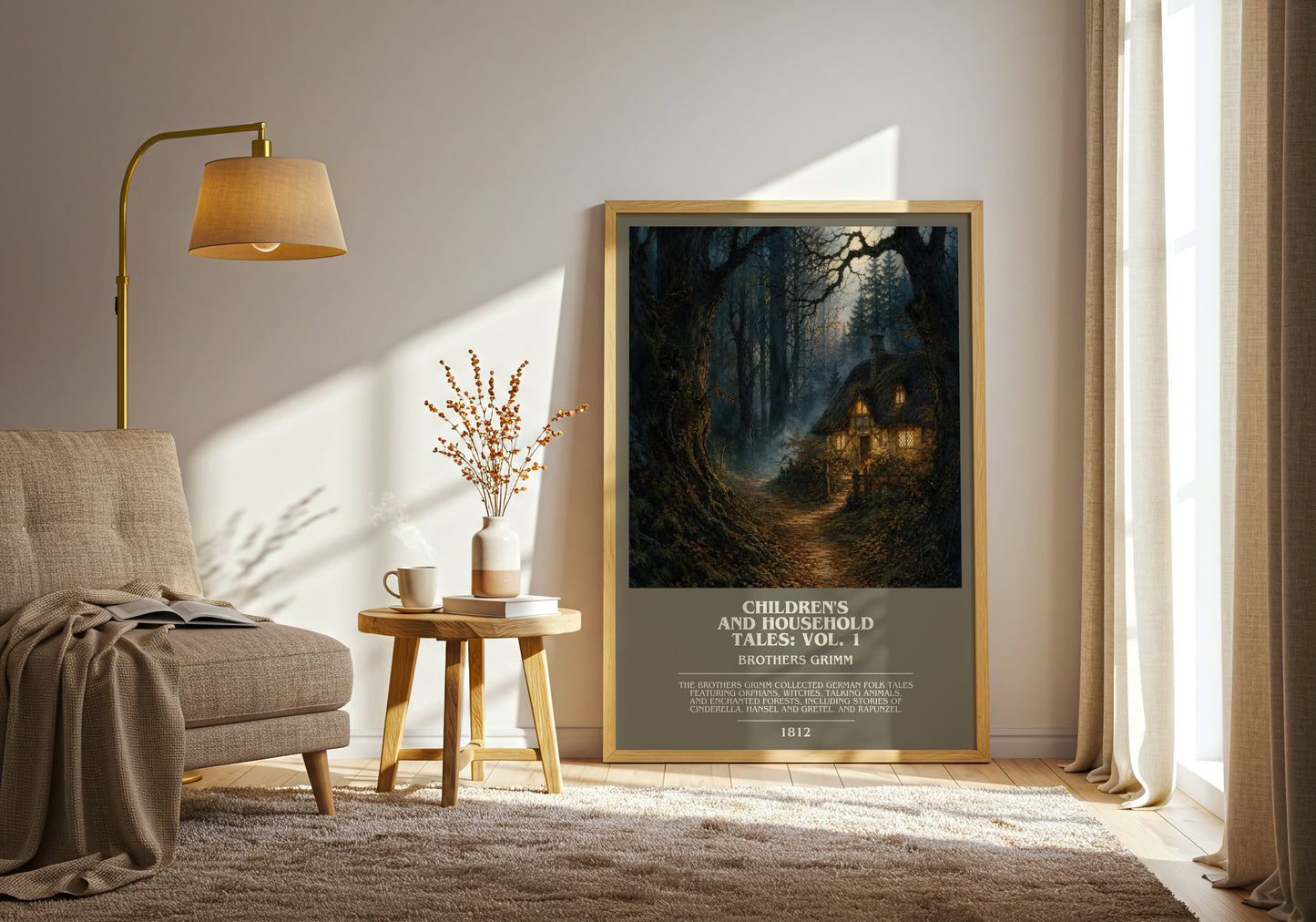 Children'S And Household Tales: Vol. 1 bookish print on bookshelf – Brothers Grimm fan gift
