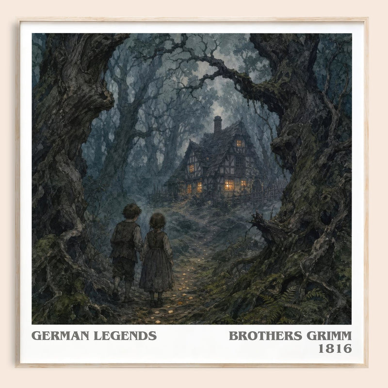 German Legends literary book poster by Brothers Grimm – framed literary art print