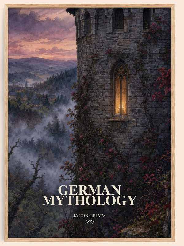 German Mythology watercolour book poster by Jacob Grimm – framed literary art print