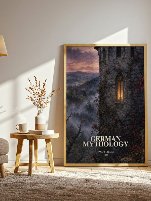 German Mythology watercolour print in frame leaning in hallway – childrens wall art