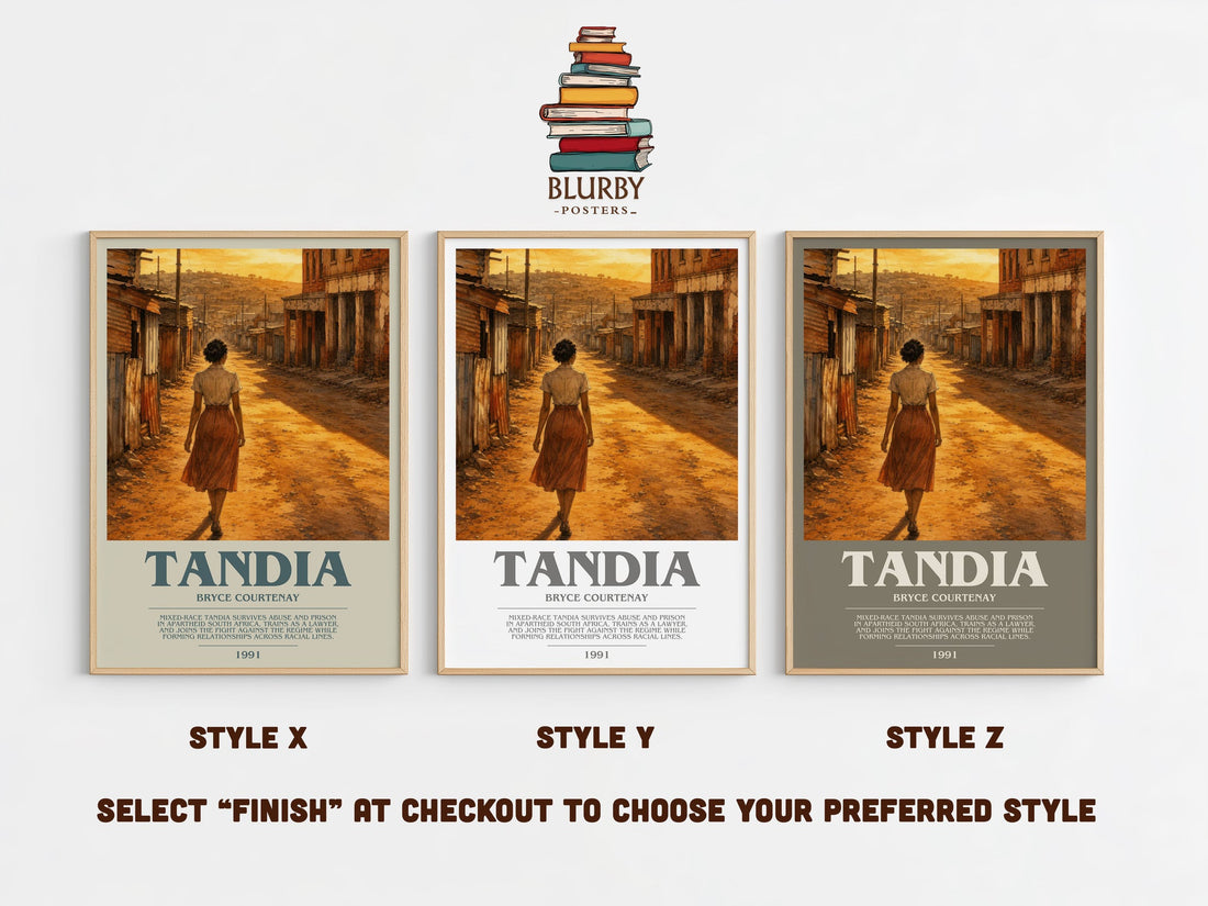 Tandia bookish print in frame leaning in hallway – historical fiction wall art (mockup)