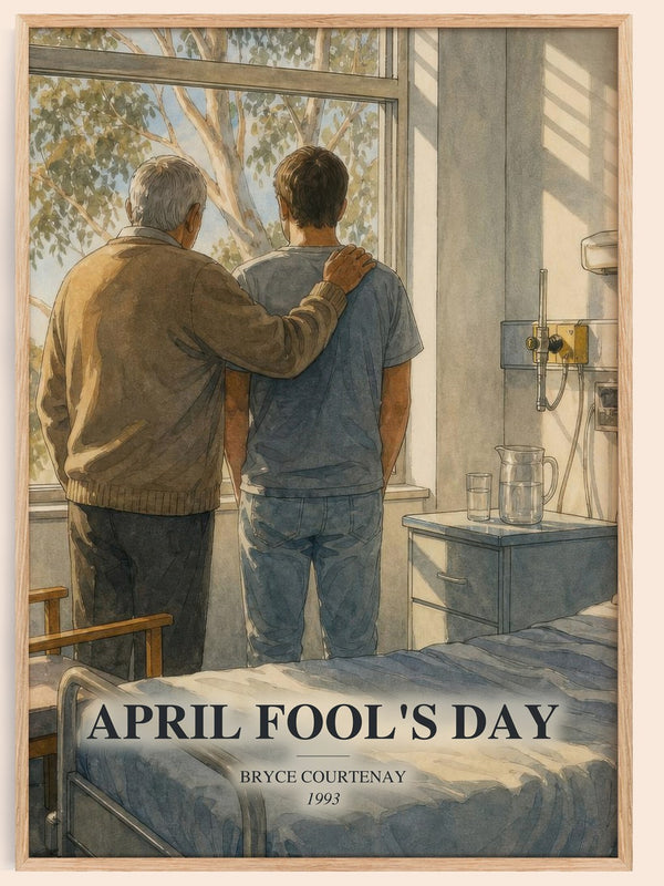 April Fool'S Day watercolour book poster by Bryce Courtenay – framed literary art print
