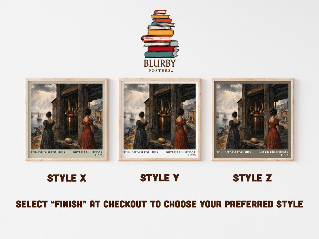 The Potato Factory literary print in frame leaning in hallway – historical fiction wall art (mockup)