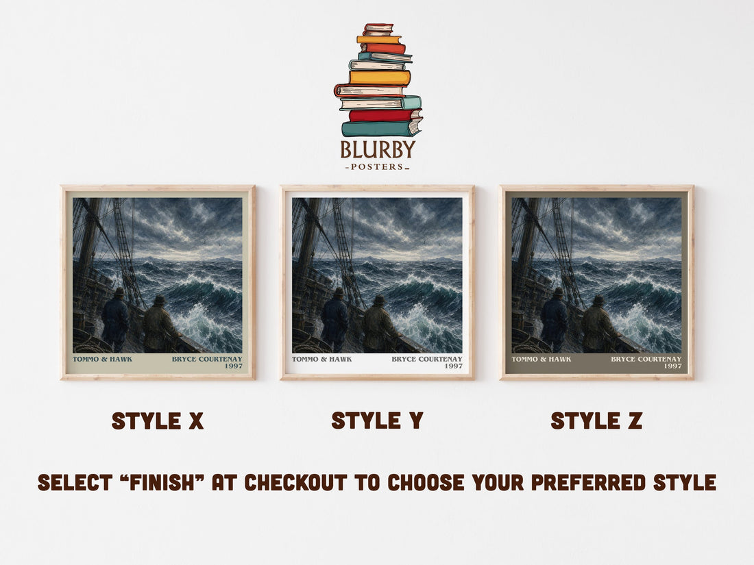 Tommo & Hawk literary print in frame leaning in hallway – historical fiction wall art (mockup)