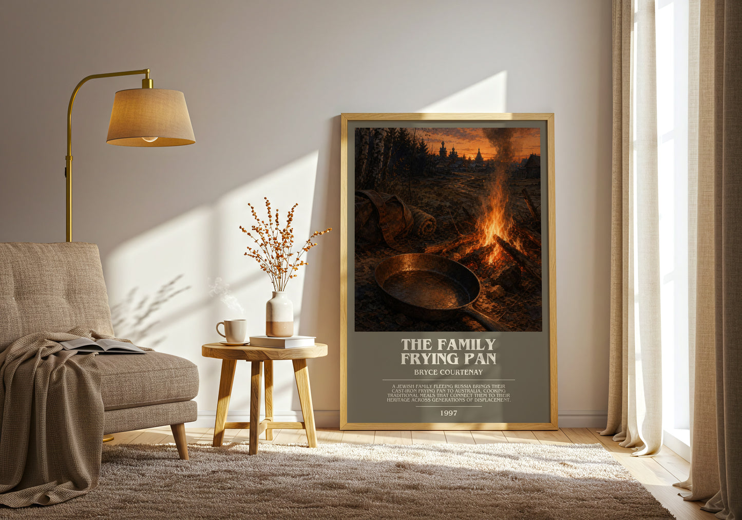 The Family Frying Pan bookish print on bookshelf – Bryce Courtenay fan gift