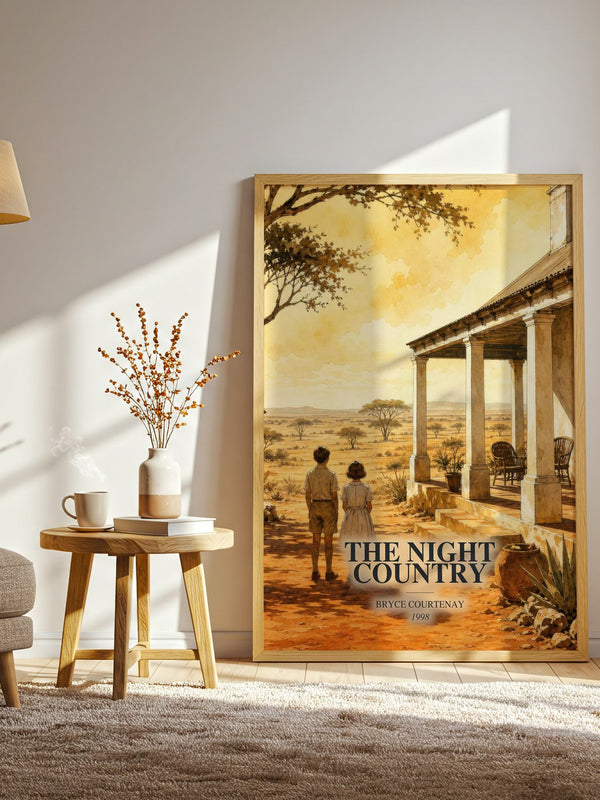 The Night Country watercolour print in frame leaning in hallway – literary fiction wall art