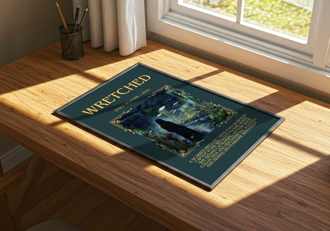 Wretched Minimalist Book Poster by Emily McIntire – print on a sunlit desk