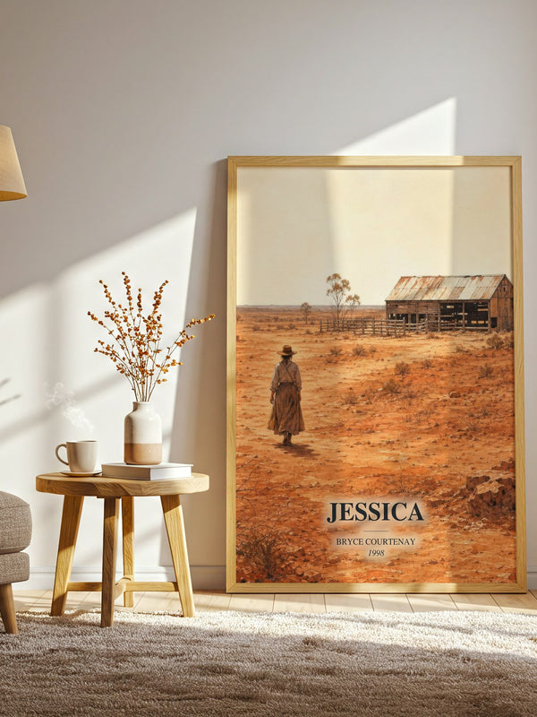 Jessica watercolour print in frame leaning in hallway – historical fiction wall art