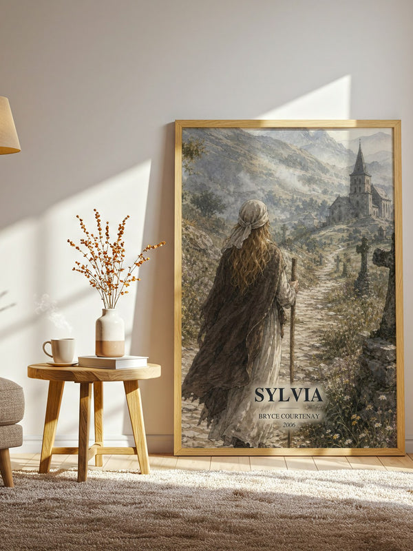 Sylvia watercolour print in frame leaning in hallway – historical fiction wall art