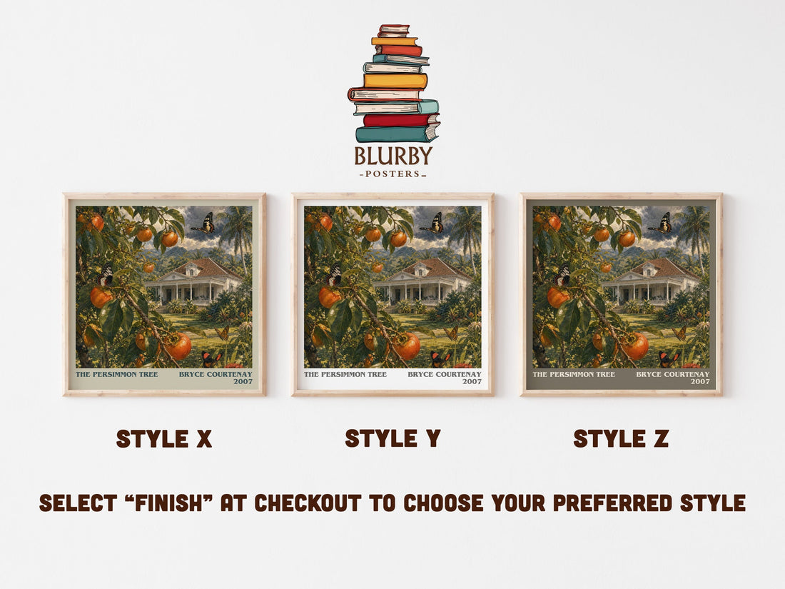 The Persimmon Tree literary print in frame leaning in hallway – historical fiction wall art (mockup)