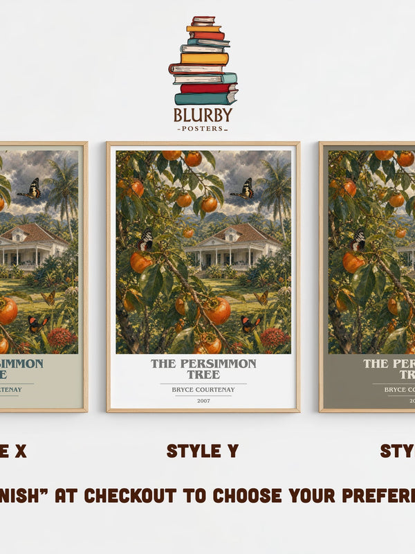 The Persimmon Tree book cover print in frame leaning in hallway – historical fiction wall art