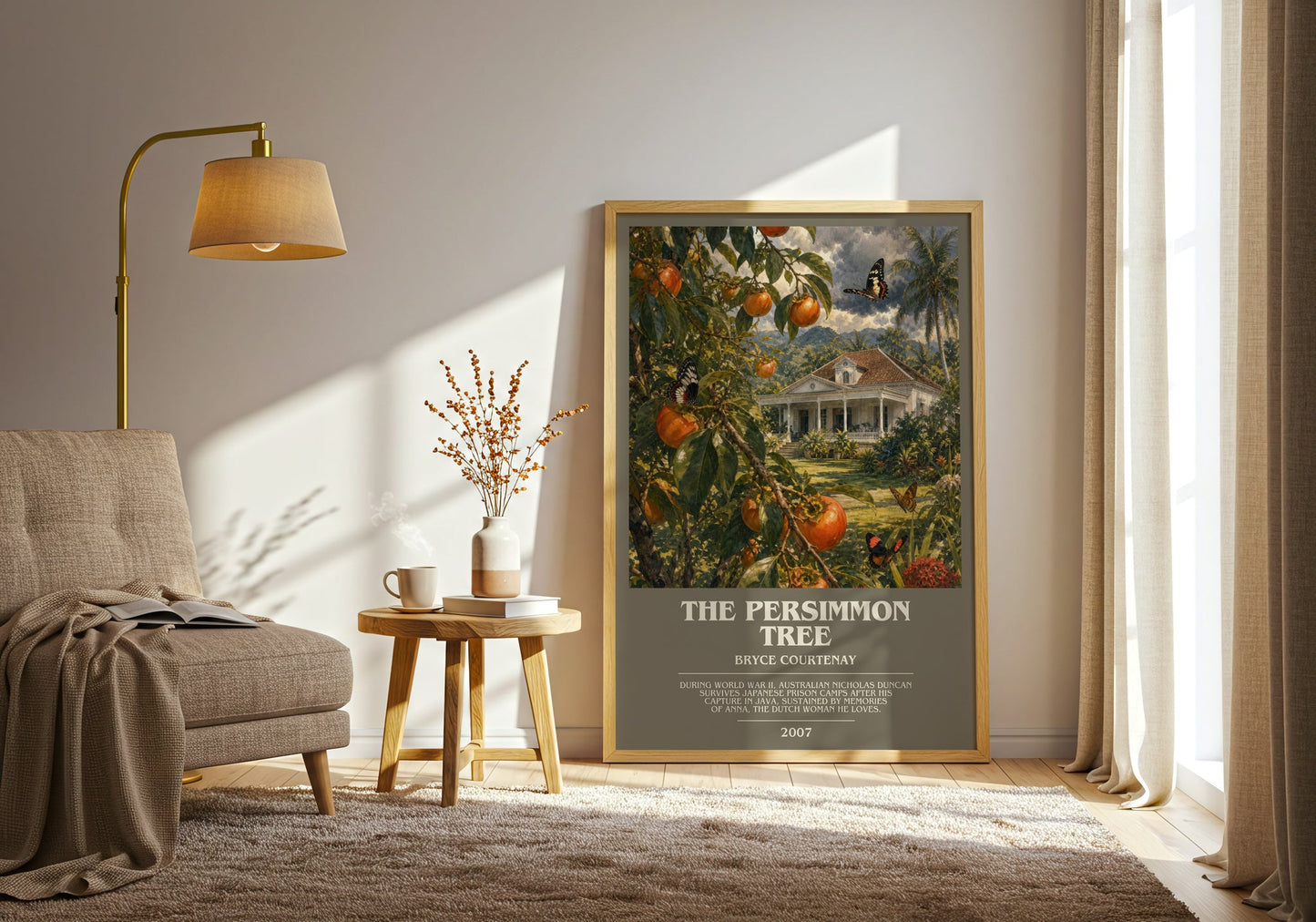The Persimmon Tree bookish print on bookshelf – Bryce Courtenay fan gift