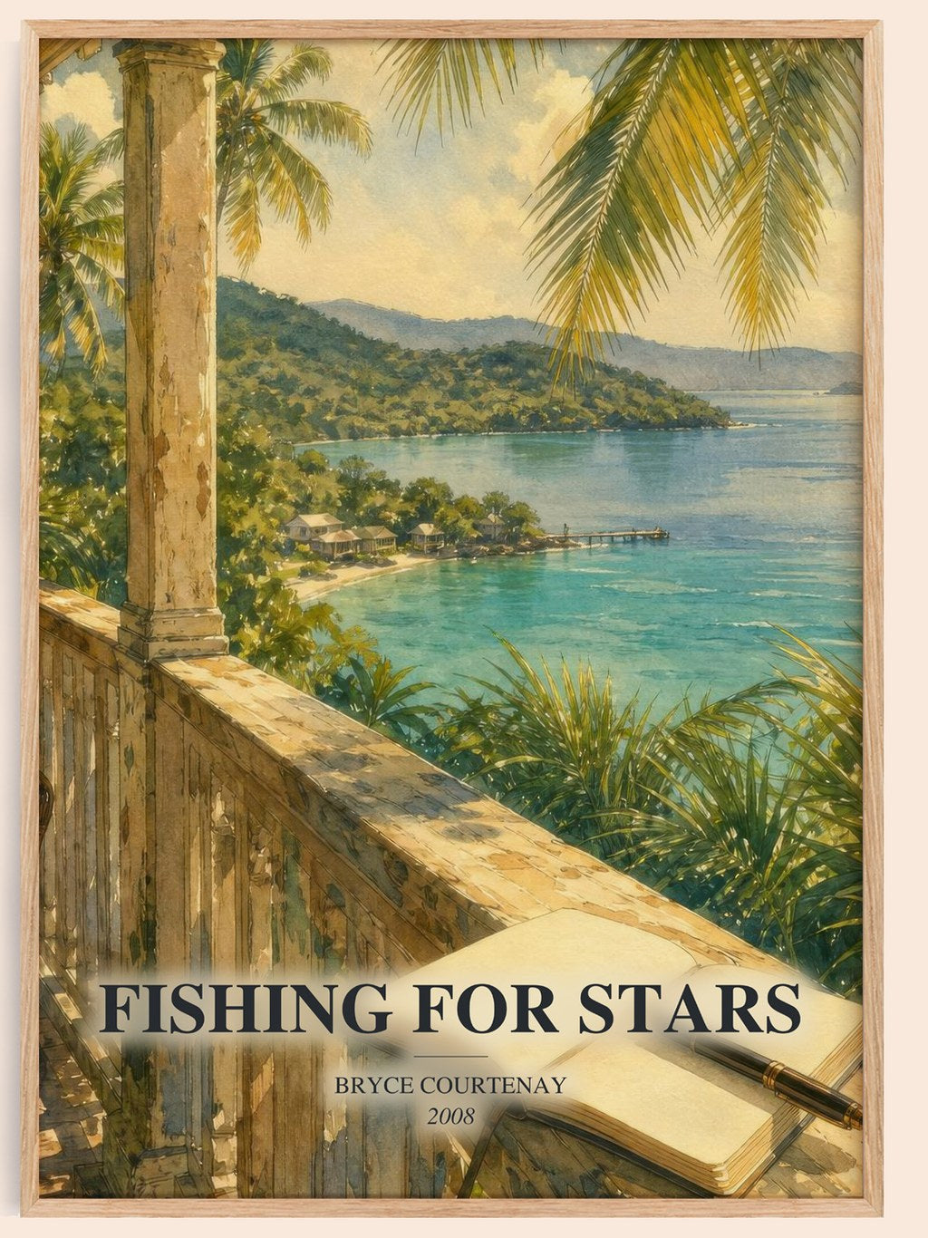 Fishing For Stars watercolour book poster by Bryce Courtenay – framed literary art print