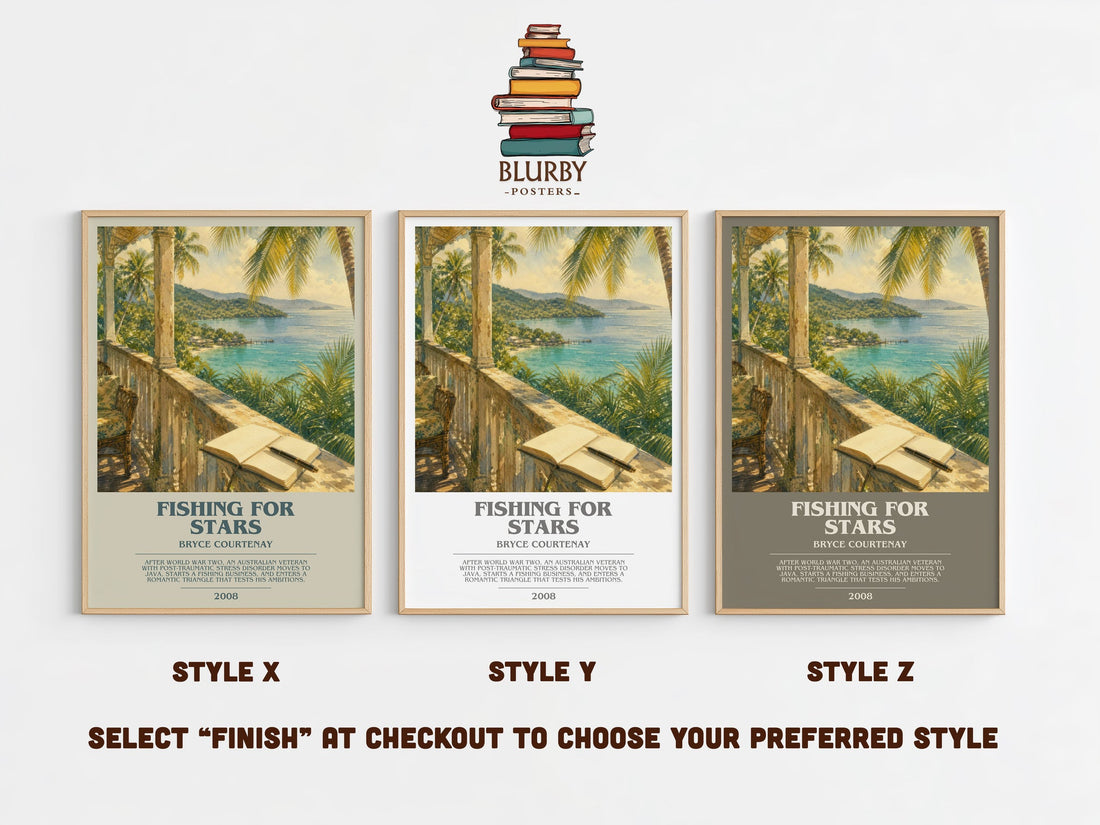 Fishing For Stars bookish print in frame leaning in hallway – historical fiction wall art (mockup)