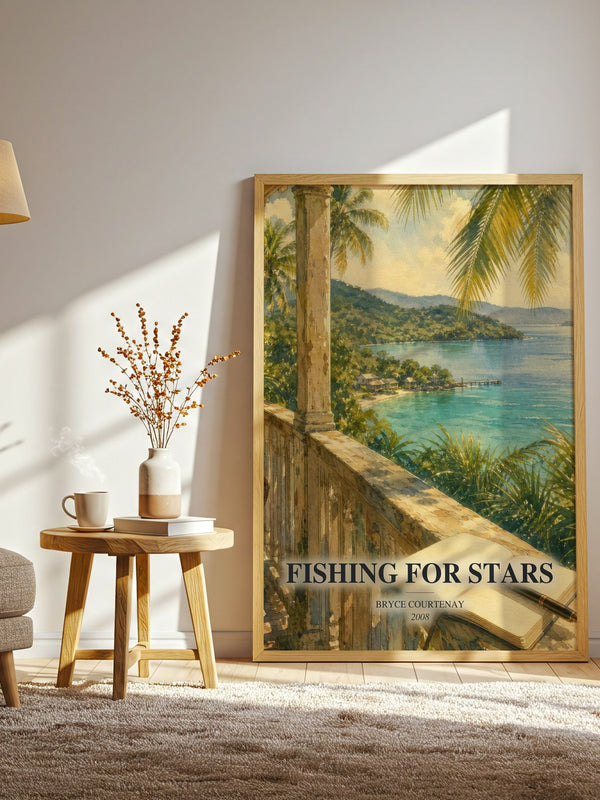 Fishing For Stars watercolour print in frame leaning in hallway – historical fiction wall art