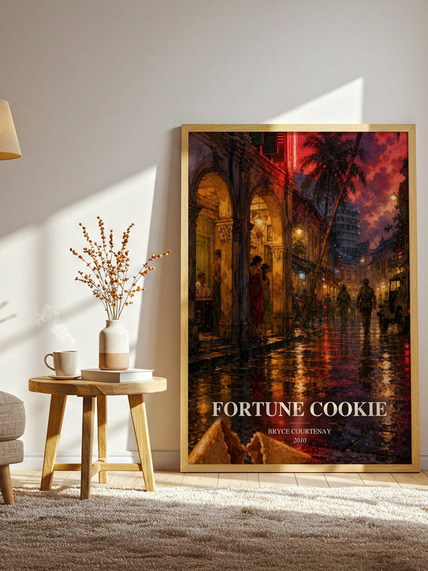 Fortune Cookie watercolour print in frame leaning in hallway – thriller wall art