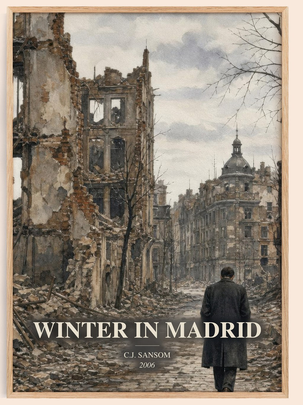 Winter In Madrid watercolour book poster by C.J. Sansom – framed literary art print