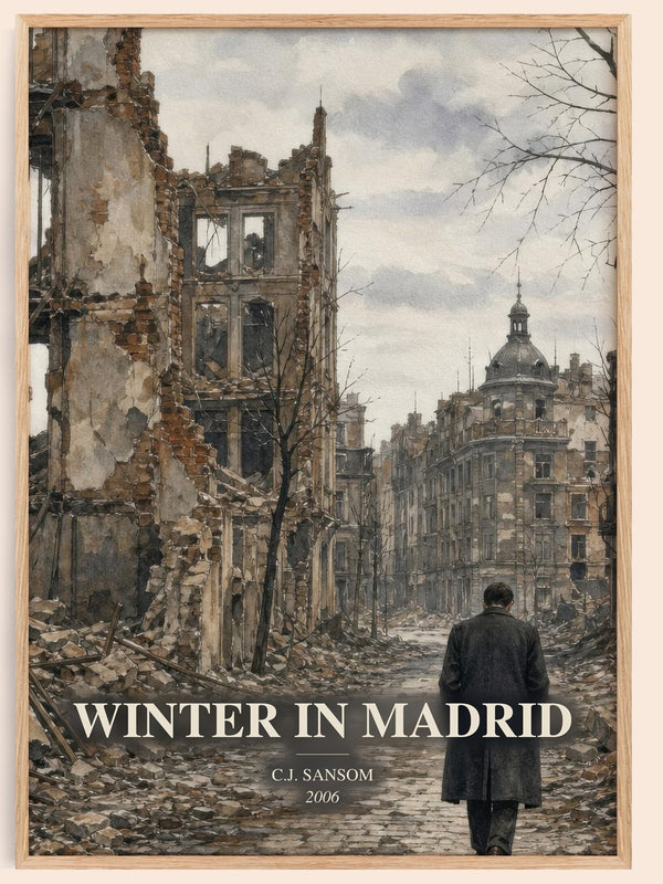 Winter In Madrid watercolour book poster by C.J. Sansom – framed literary art print