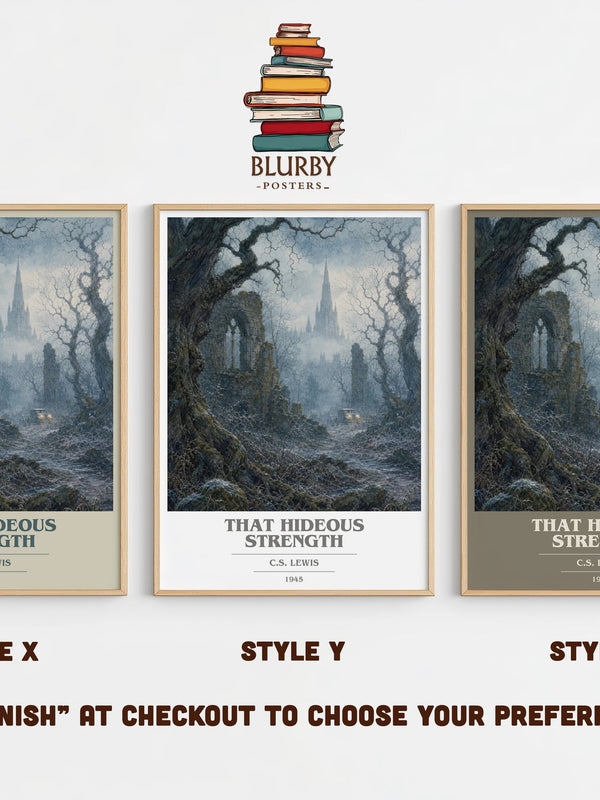 That Hideous Strength book cover print in frame leaning in hallway – sci fi wall art