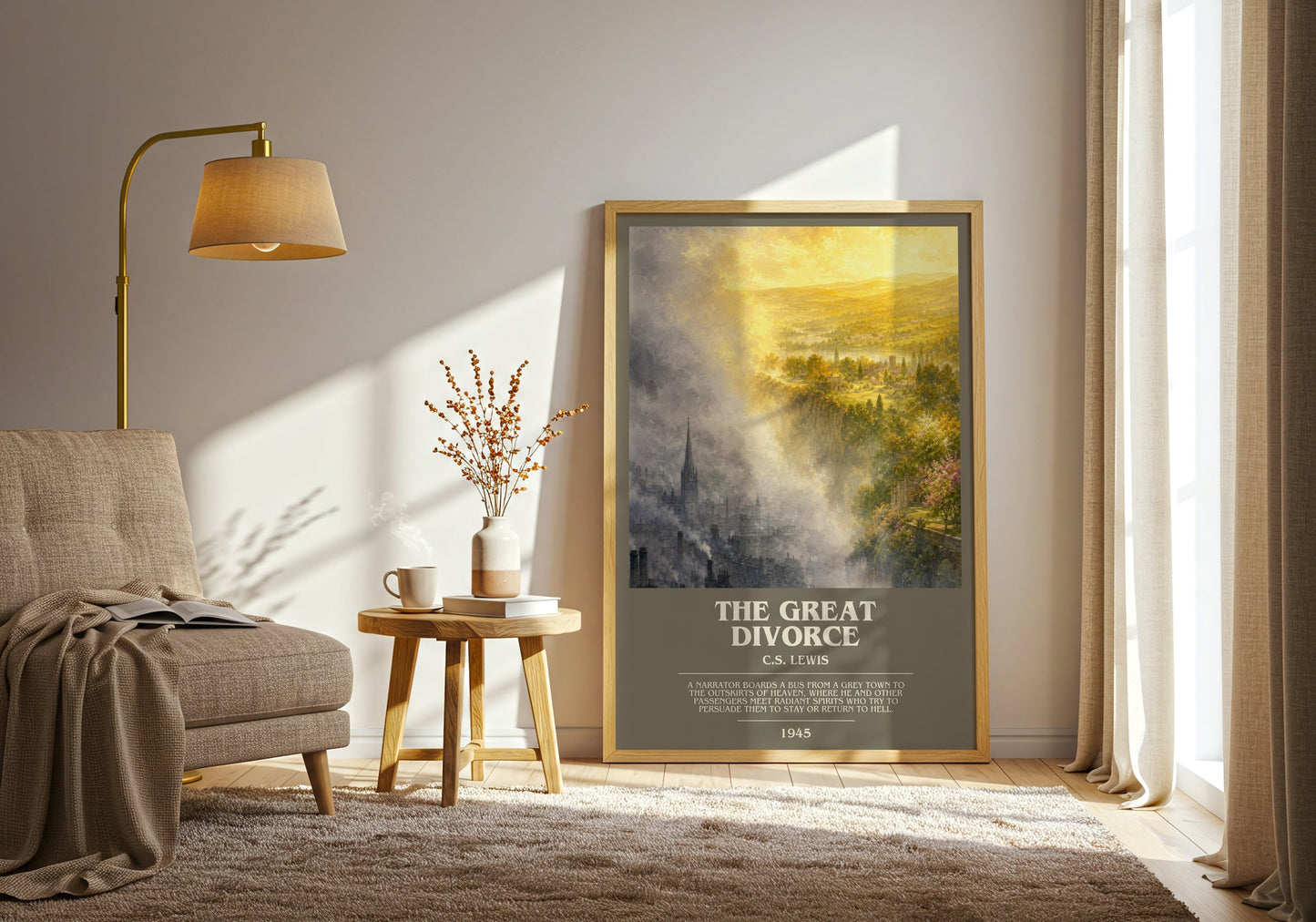 The Great Divorce bookish print on bookshelf – C.S. Lewis fan gift