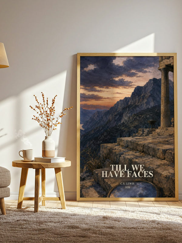Till We Have Faces watercolour print in frame leaning in hallway – fantasy wall art