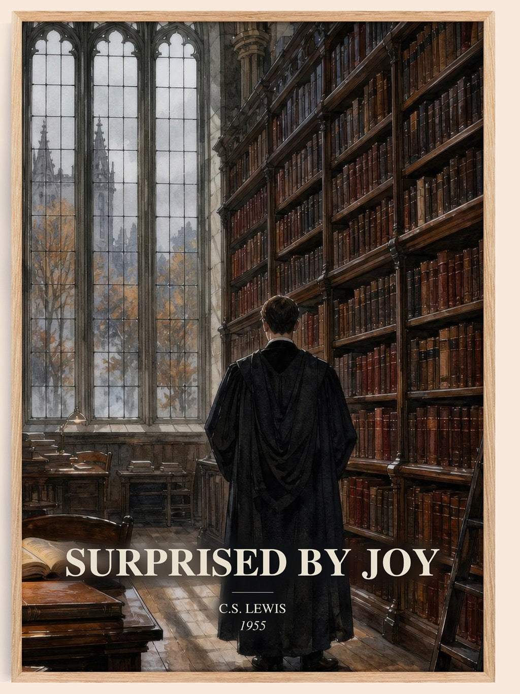Surprised By Joy watercolour book poster by C.S. Lewis – framed literary art print