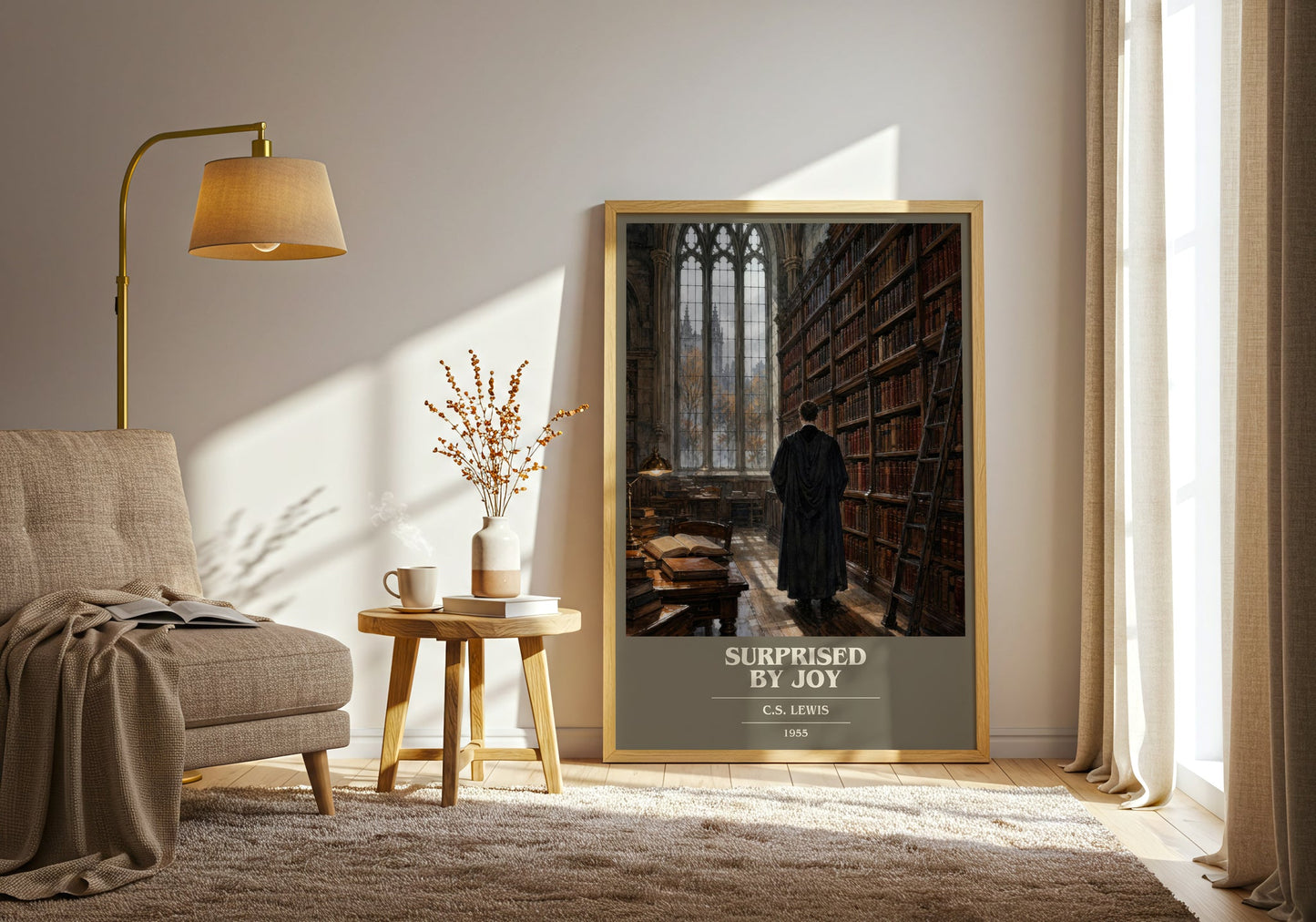 Surprised By Joy book cover print on bookshelf – C.S. Lewis fan gift