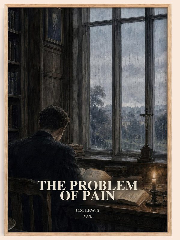 The Problem Of Pain watercolour book poster by C.S. Lewis – framed literary art print