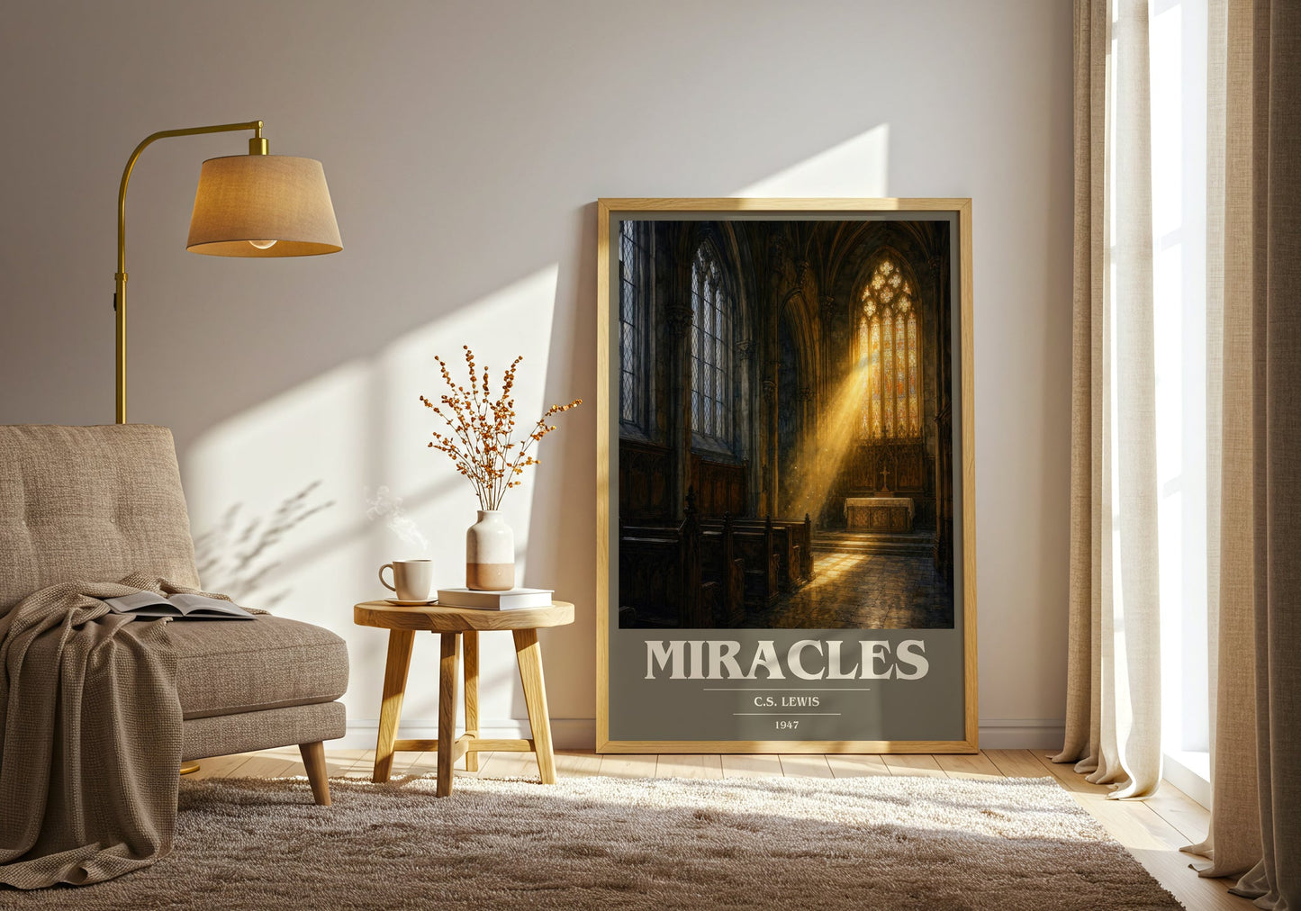 Miracles book cover print on bookshelf – C.S. Lewis fan gift