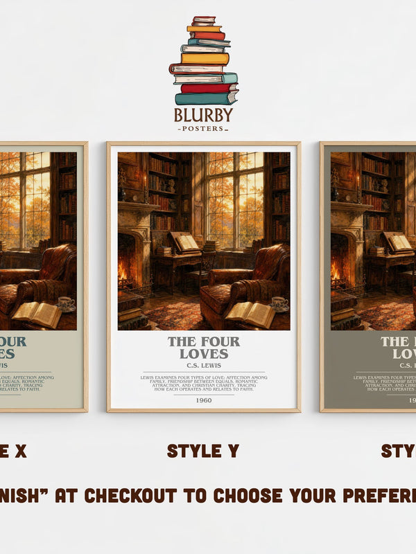 The Four Loves bookish print in frame leaning in hallway – philosophy wall art