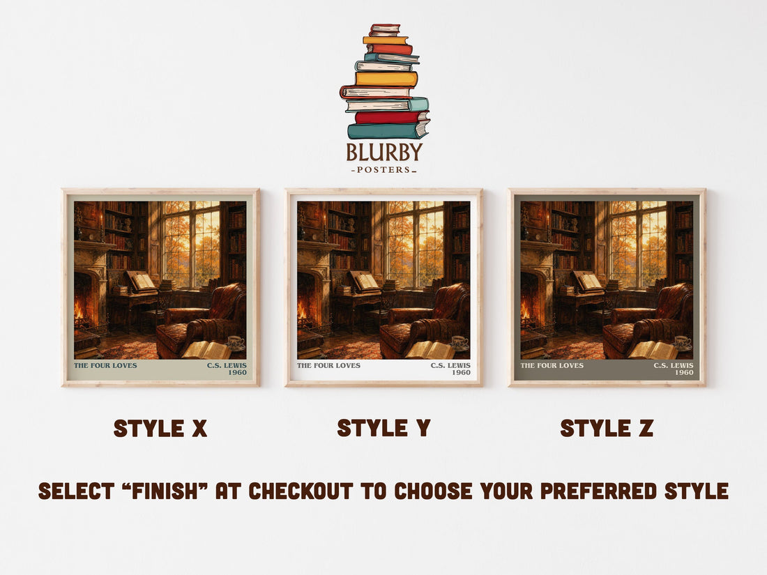The Four Loves literary print in frame leaning in hallway – philosophy wall art (mockup)