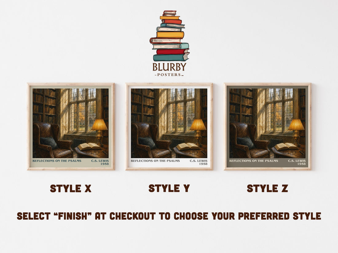 Reflections On The Psalms literary print in frame leaning in hallway – non fiction wall art (mockup)