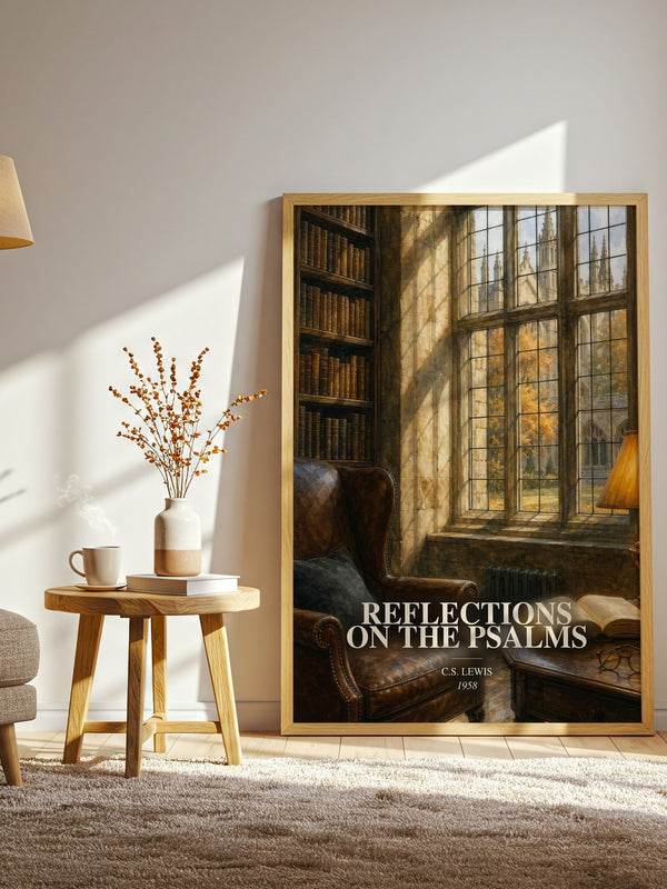 Reflections On The Psalms watercolour print in frame leaning in hallway – non fiction wall art