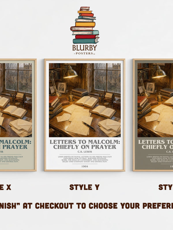 Letters To Malcolm: Chiefly On Prayer bookish print in frame leaning in hallway – philosophy wall art