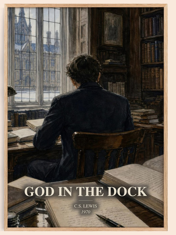 God In The Dock watercolour book poster by C.S. Lewis – framed literary art print