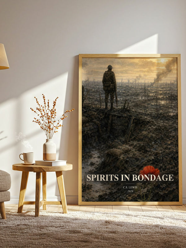 Spirits In Bondage watercolour print in frame leaning in hallway – poetry wall art