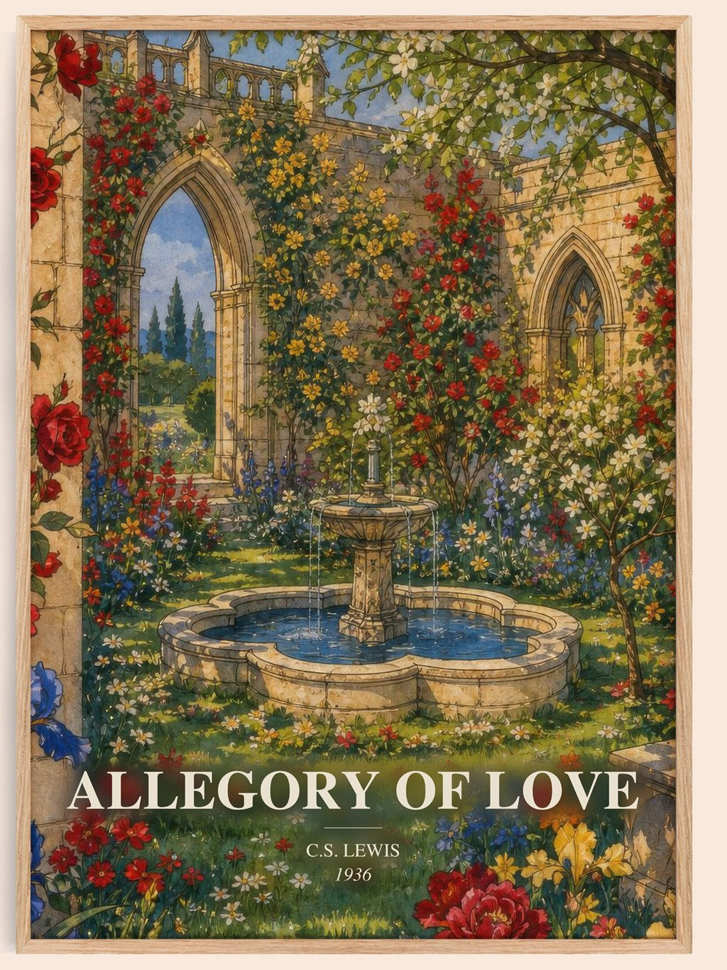 Allegory Of Love watercolour book poster by C.S. Lewis – framed literary art print