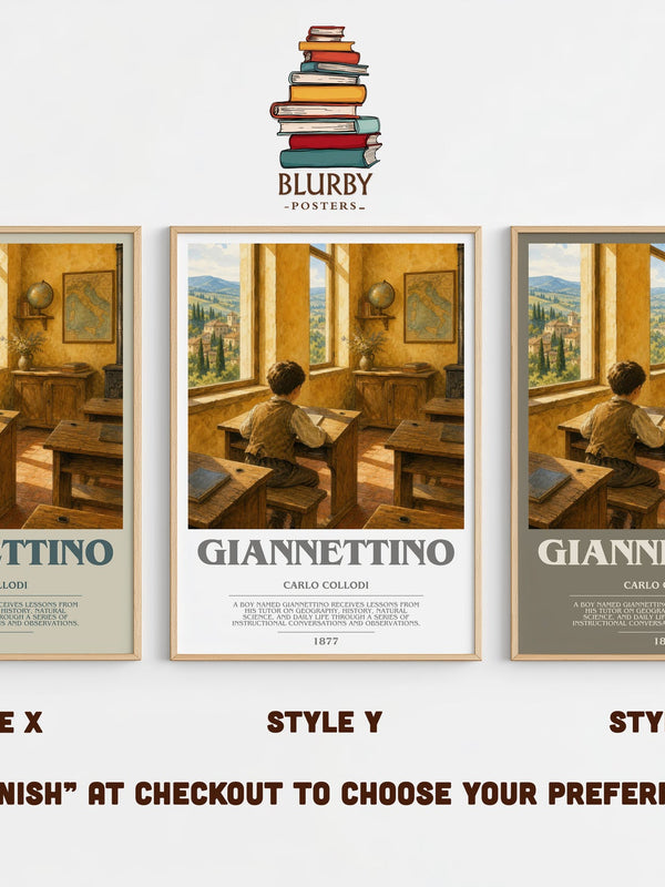 Giannettino bookish print in frame leaning in hallway – childrens wall art