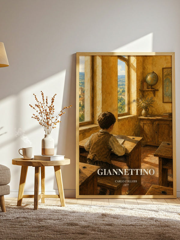 Giannettino watercolour print in frame leaning in hallway – childrens wall art